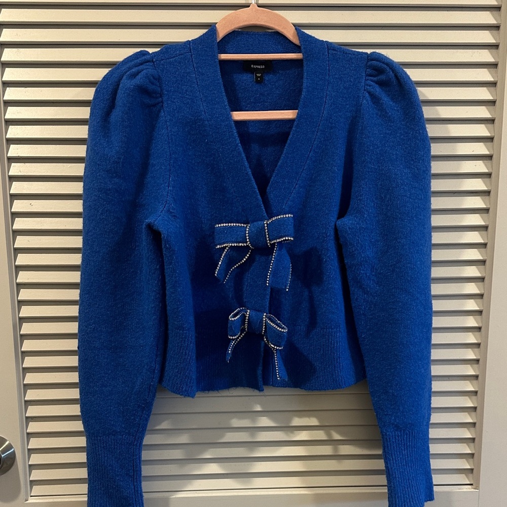Express Royal Blue Cardigan with Bow Details